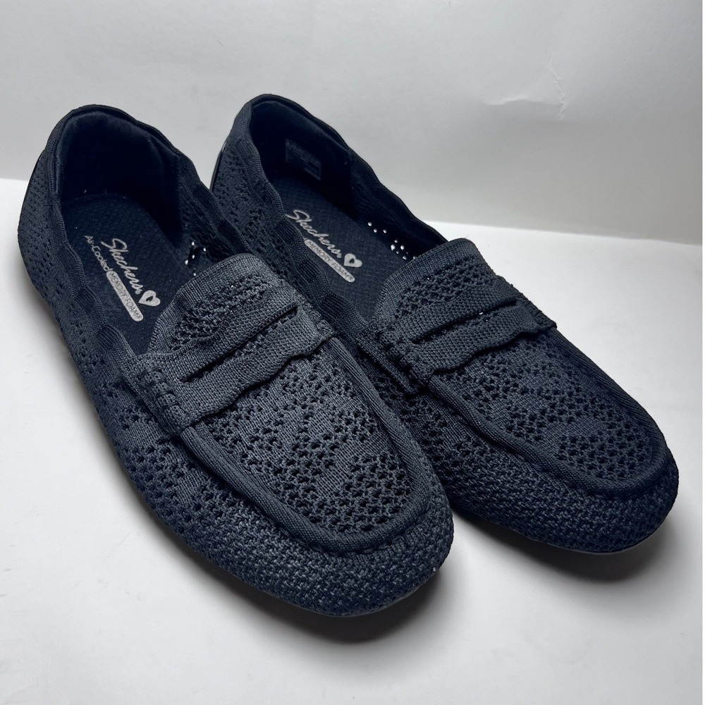 Skechers Cleo 2.0 Love Spell Black Knit Penny Loafers Flats 159331 Womens 8.5 B2
